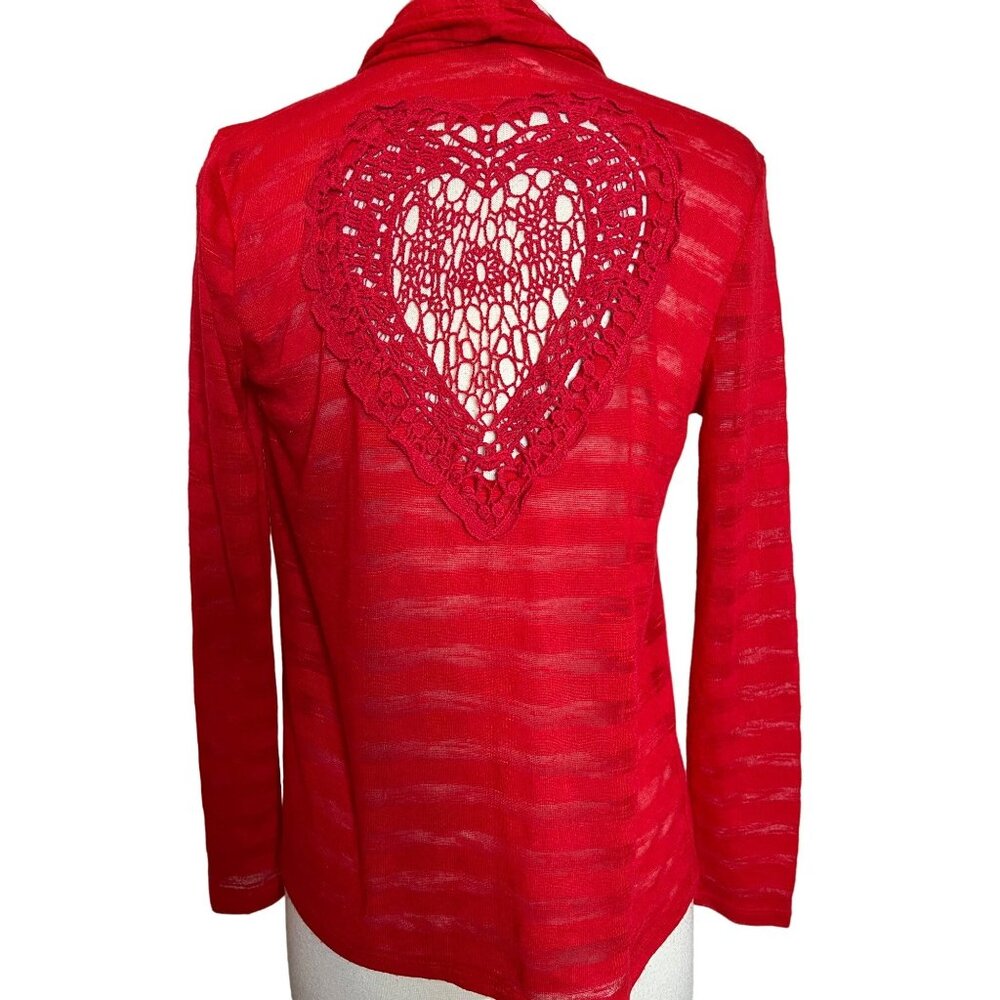 No boundaries red cardigan Tie front Heart lightweight Romantic Y2K